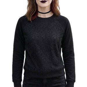 LAUREN Ralph Lauren | Raglan Sweatshirt with Lace Front Details in Black Medium